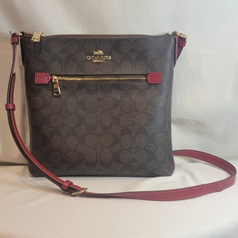 COACH | Womens Signature Canvas Tote - Brown/Red